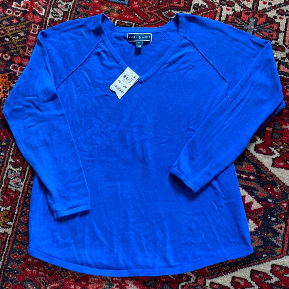 NWT Karen Scott 100% Cotton V-Neck Pullover Sz S